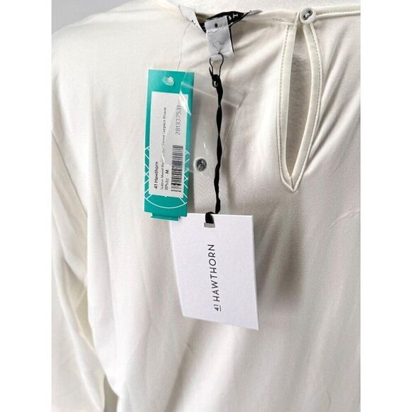 NWT 41 Hawthorn White Wrap Front Blouse With Keyhole Back Women's Size M Summer - Picture 8 of 13